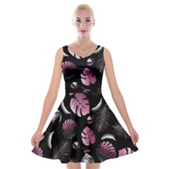 Tropical Pattern Velvet Skater Dress