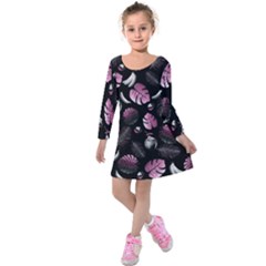 Tropical Pattern Kids  Long Sleeve Velvet Dress