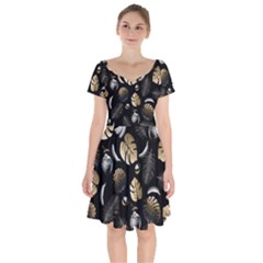 Tropical Pattern Short Sleeve Bardot Dress