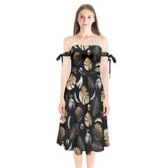 Tropical Pattern Shoulder Tie Bardot Midi Dress by Valentinaart