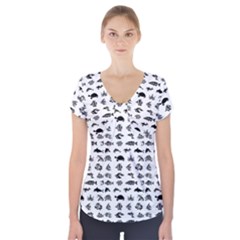 Fish Pattern Short Sleeve Front Detail Top by ValentinaDesign