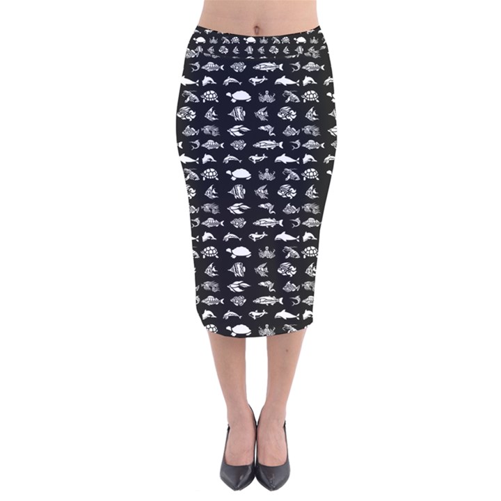 Fish pattern Velvet Midi Pencil Skirt