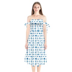 Fish Pattern Shoulder Tie Bardot Midi Dress by ValentinaDesign