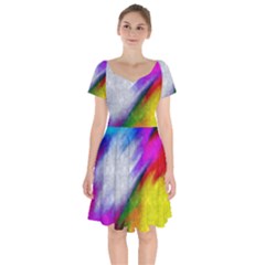 Rainbow Colors                Short Sleeve Bardot Dress