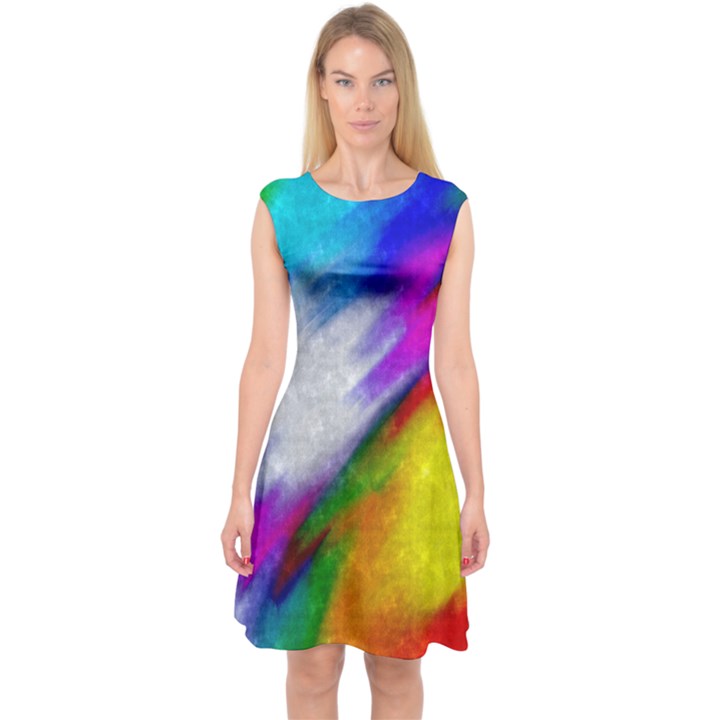 Rainbow colors              Capsleeve Midi Dress