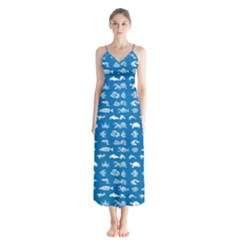 Fish Pattern Button Up Chiffon Maxi Dress