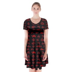 Fish Pattern Short Sleeve V-neck Flare Dress by ValentinaDesign