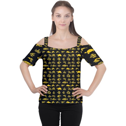 Fish Pattern Women s Cutout Shoulder Tee by ValentinaDesign