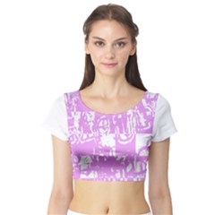 Pink Graffiti Skull Short Sleeve Crop Top (tight Fit) by Skulltops