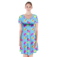 Summer Pattern Short Sleeve V-neck Flare Dress by ValentinaDesign