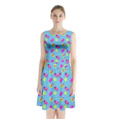 Summer Pattern Sleeveless Waist Tie Chiffon Dress by ValentinaDesign