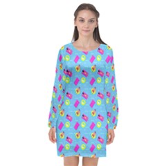 Summer Pattern Long Sleeve Chiffon Shift Dress  by ValentinaDesign