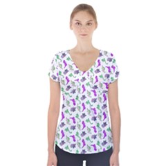 Dinosaurs pattern Short Sleeve Front Detail Top