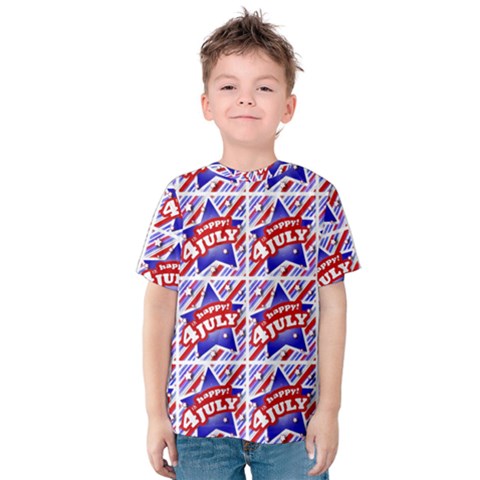 Happy 4th Of July Theme Pattern Kids  Cotton Tee by dflcprintsclothing