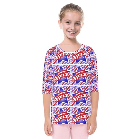 Happy 4th Of July Theme Pattern Kids  Quarter Sleeve Raglan Tee by dflcprintsclothing