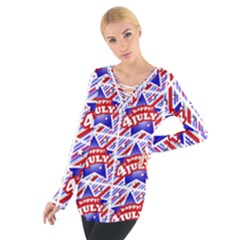 Happy 4th Of July Theme Pattern Women s Tie Up Tee by dflcprintsclothing