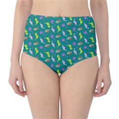 Dinosaurs Pattern High-waist Bikini Bottoms by ValentinaDesign