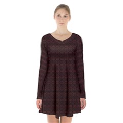 Pattern Long Sleeve Velvet V-neck Dress by ValentinaDesign