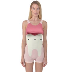 Sad Tooth Pink One Piece Boyleg Swimsuit by Mariart