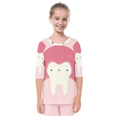 Sad Tooth Pink Kids  Quarter Sleeve Raglan Tee