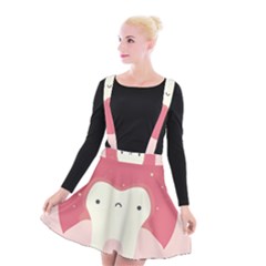 Sad Tooth Pink Suspender Skater Skirt by Mariart