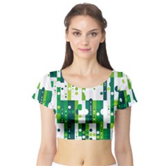 Generative Art Experiment Rectangular Circular Shapes Polka Green Vertical Short Sleeve Crop Top (tight Fit) by Mariart