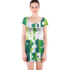 Generative Art Experiment Rectangular Circular Shapes Polka Green Vertical Short Sleeve Bodycon Dress by Mariart