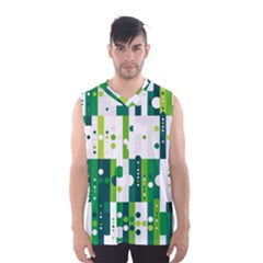 Generative Art Experiment Rectangular Circular Shapes Polka Green Vertical Men s Basketball Tank Top by Mariart