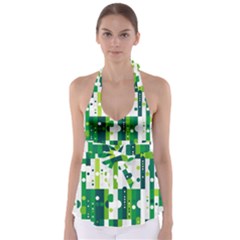 Generative Art Experiment Rectangular Circular Shapes Polka Green Vertical Babydoll Tankini Top by Mariart