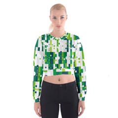 Generative Art Experiment Rectangular Circular Shapes Polka Green Vertical Cropped Sweatshirt by Mariart