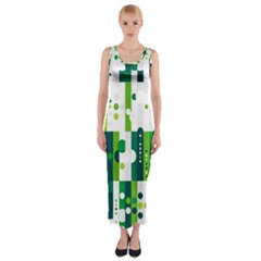 Generative Art Experiment Rectangular Circular Shapes Polka Green Vertical Fitted Maxi Dress by Mariart