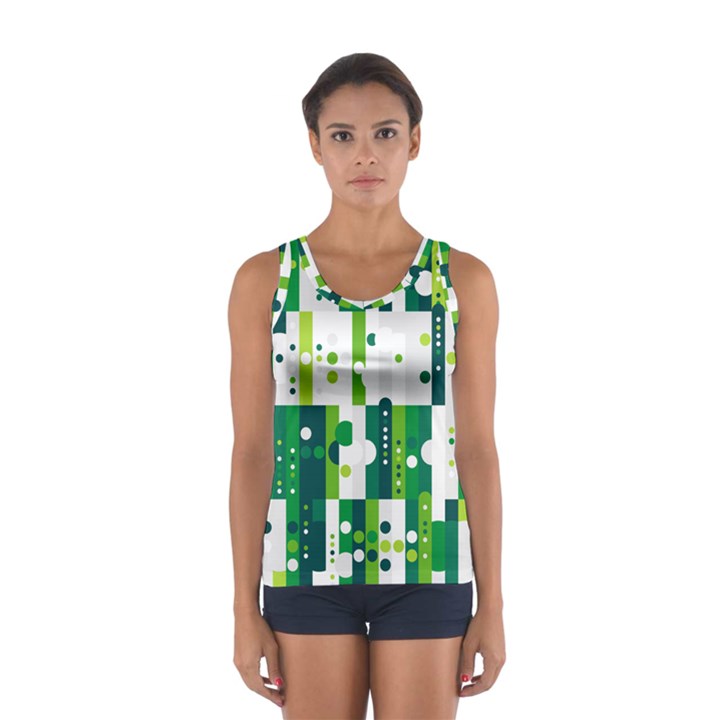 Generative Art Experiment Rectangular Circular Shapes Polka Green Vertical Women s Sport Tank Top 