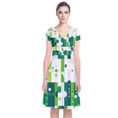 Generative Art Experiment Rectangular Circular Shapes Polka Green Vertical Short Sleeve Front Wrap Dress by Mariart