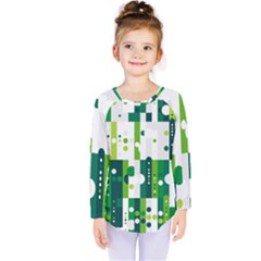 Generative Art Experiment Rectangular Circular Shapes Polka Green Vertical Kids  Long Sleeve Tee