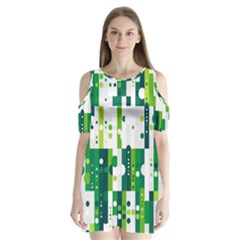 Generative Art Experiment Rectangular Circular Shapes Polka Green Vertical Shoulder Cutout Velvet  One Piece by Mariart