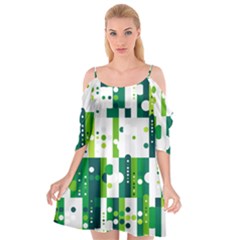 Generative Art Experiment Rectangular Circular Shapes Polka Green Vertical Cutout Spaghetti Strap Chiffon Dress