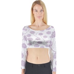 Purple Tulip Flower Floral Polkadot Polka Spot Long Sleeve Crop Top by Mariart