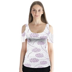 Purple Tulip Flower Floral Polkadot Polka Spot Butterfly Sleeve Cutout Tee 