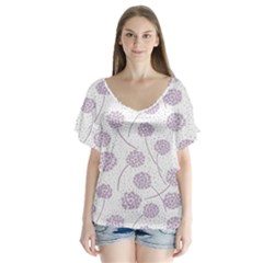 Purple Tulip Flower Floral Polkadot Polka Spot Flutter Sleeve Top by Mariart