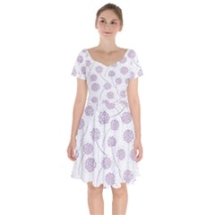 Purple Tulip Flower Floral Polkadot Polka Spot Short Sleeve Bardot Dress by Mariart