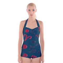 Zodiac Signs Planets Blue Red Space Boyleg Halter Swimsuit  by Mariart