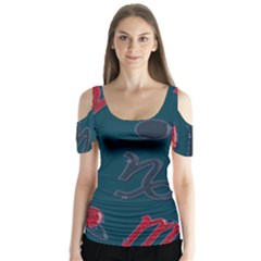 Zodiac Signs Planets Blue Red Space Butterfly Sleeve Cutout Tee 