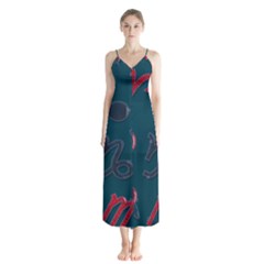 Zodiac Signs Planets Blue Red Space Button Up Chiffon Maxi Dress