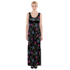 Floral Pattern Maxi Thigh Split Dress by ValentinaDesign