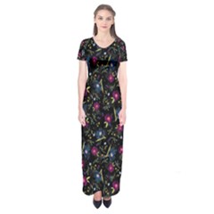 Floral Pattern Short Sleeve Maxi Dress by ValentinaDesign