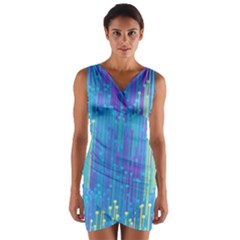 Vertical Behance Line Polka Dot Blue Green Purple Wrap Front Bodycon Dress