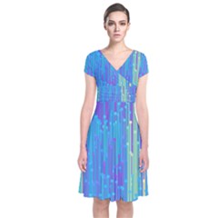 Vertical Behance Line Polka Dot Blue Green Purple Short Sleeve Front Wrap Dress by Mariart