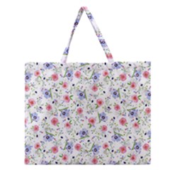 Floral Pattern Zipper Large Tote Bag