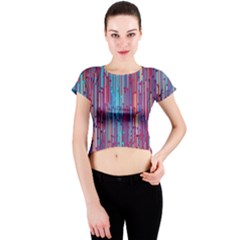 Vertical Behance Line Polka Dot Blue Green Purple Red Blue Black Crew Neck Crop Top