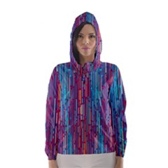 Vertical Behance Line Polka Dot Blue Green Purple Red Blue Black Hooded Wind Breaker (Women)